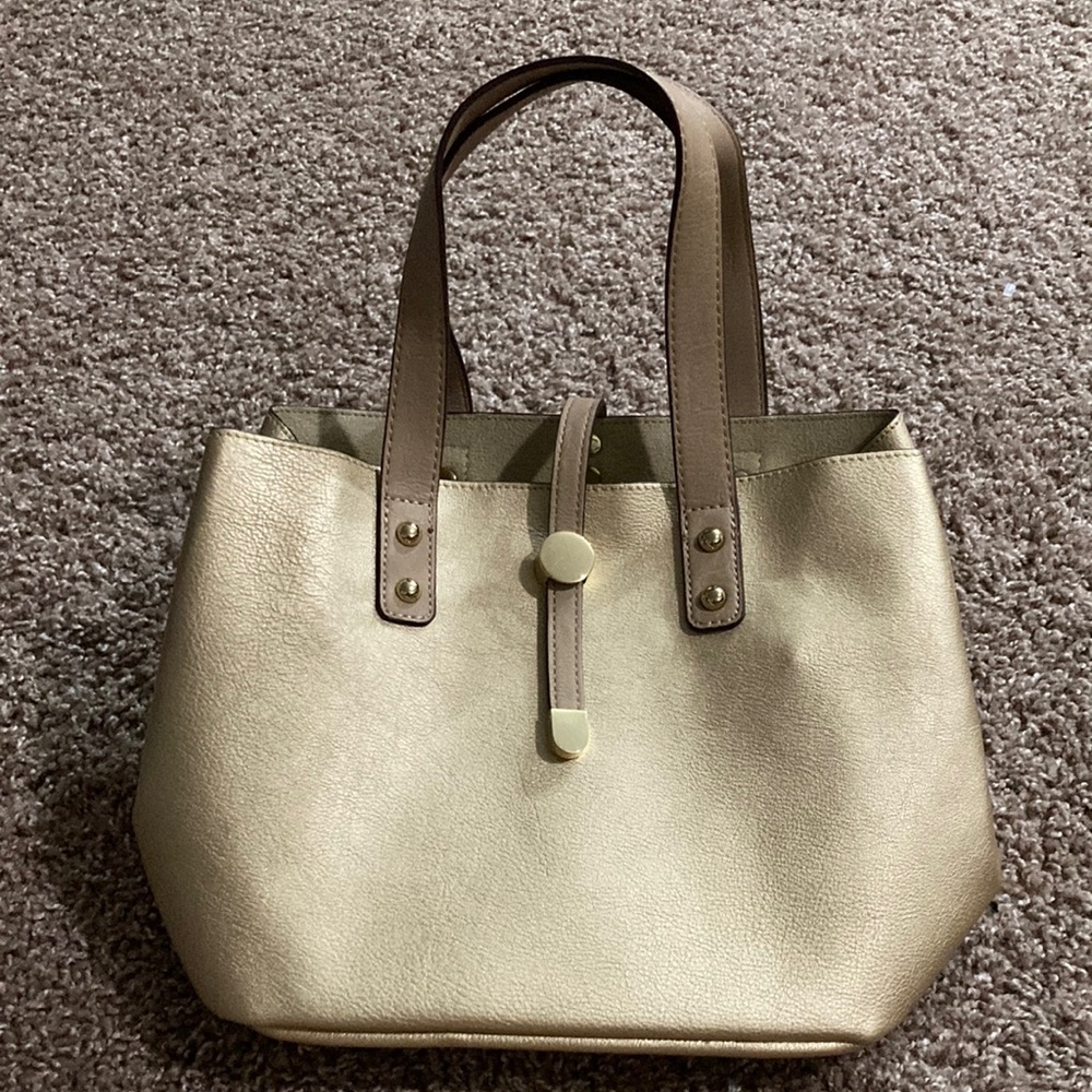 Vintage Charming Charlie Tote in Luxe Gold with Classic Brown Top Straps
